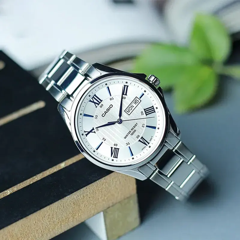 Casio Japan Quartz Date Day White Dial Men's Watch- MTP-1384D-7AV